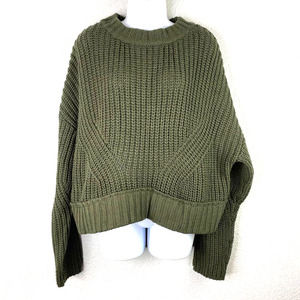 Moon & Madison Sweater Large Womens Green Chunky Knit Cropped Crew Neck